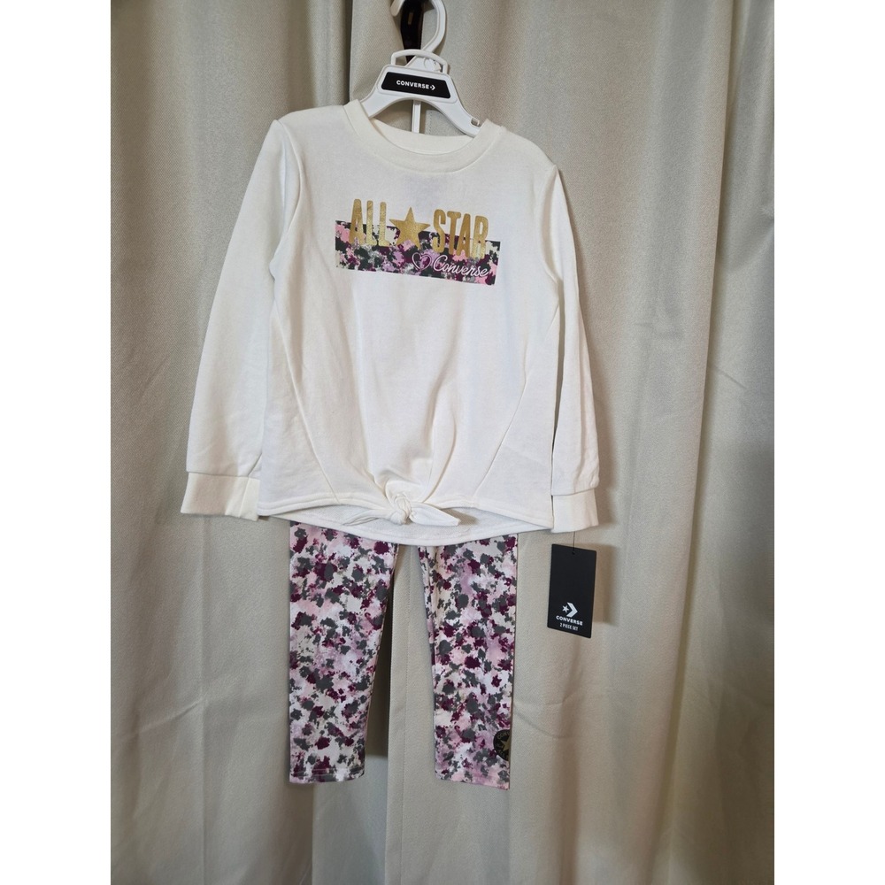 Converse All Star Girls 2PC Set Sweatshirt Leggings Pink Foam 4T